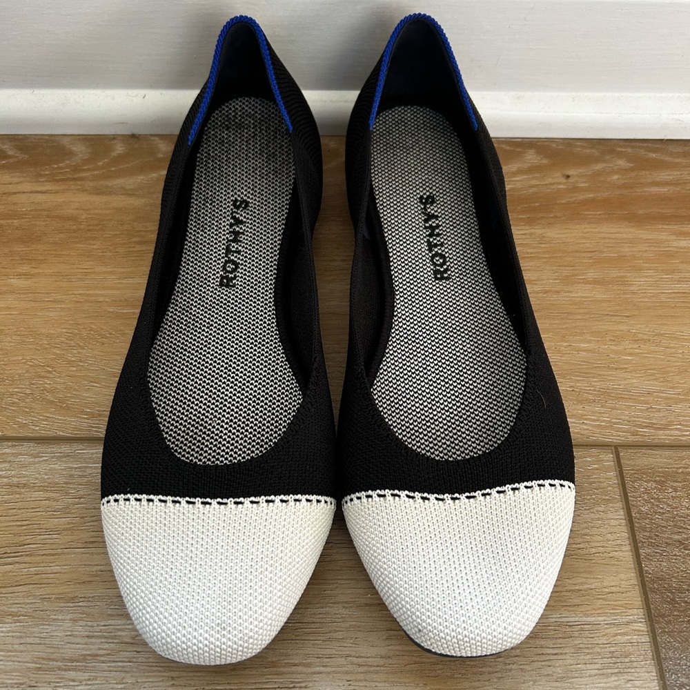 Rothy's The Square Black and Cream Flats - Tuxedo 🖤🤍 Moonlight